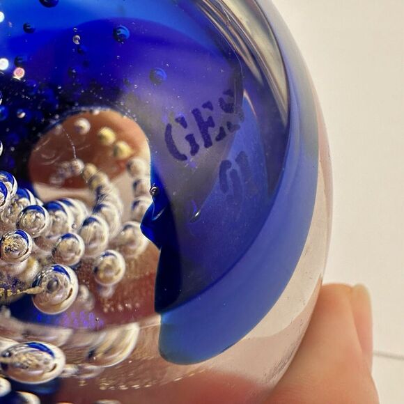 Glass Eye Studio Paper Weight Blue Wave Signed GES - Picture 7 of 11